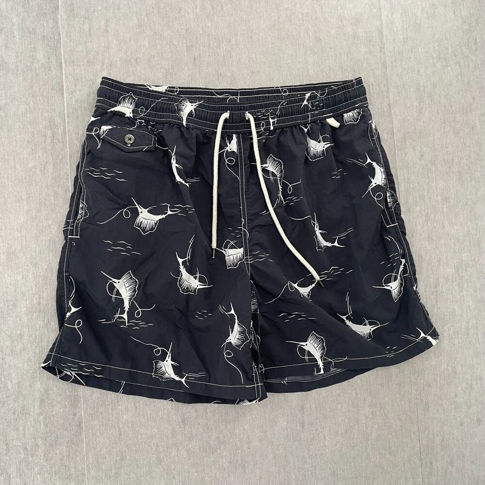 Polo Ralph Lauren Shorts Adult XL Blue Swim Trunks Lined Marlin Fish Print Mens